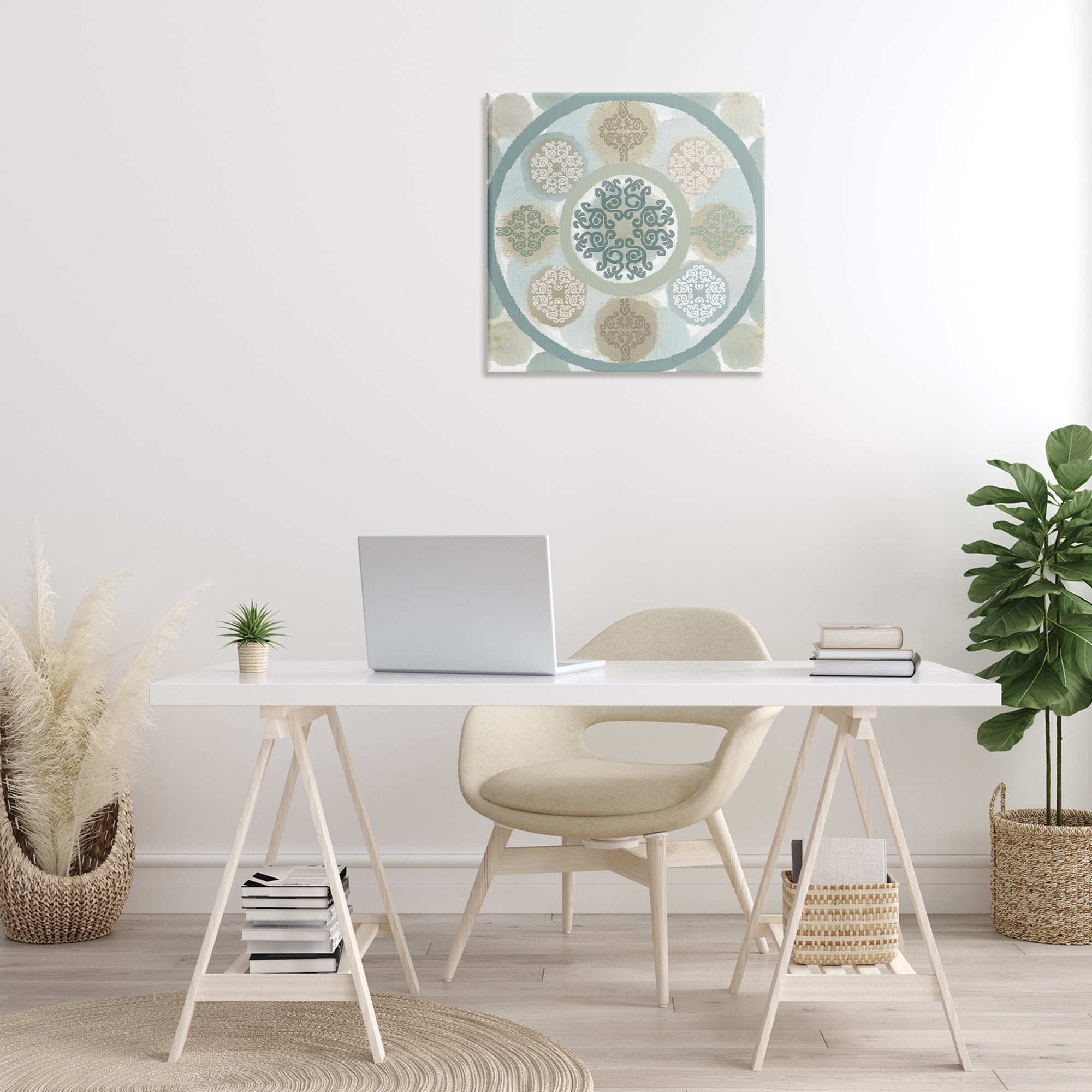 Stupell Industries Mint Mandala Fractals Abstract Painting Gallery Wrapped Canvas Art Print Wall Art, 24 x 24