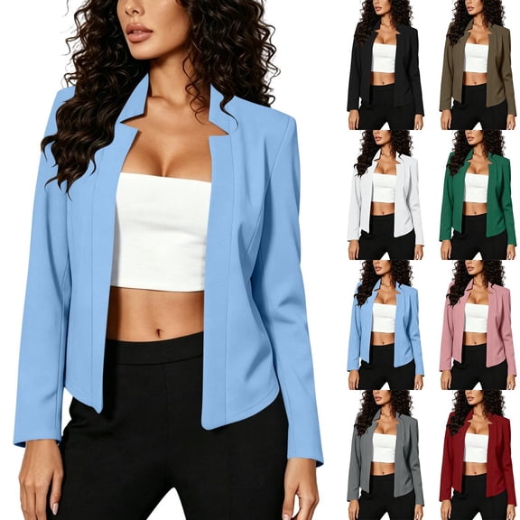 AHTJRT Women's Open Front Blazer Cropped Suit Jackets Long Sleeve Lightweight Dressy Formal Business Office Blazer Red XXL