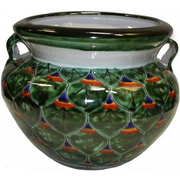 Small-Sized Green Peacock Mexican Colors Talavera Ceramic Garden Pot