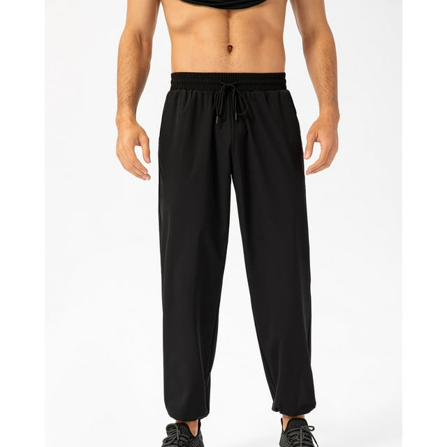 Pantalones deportivos de longitud completa para hombre, con cierre de pie, informales, elásticos, transpirables, para fitness, para correr, entrenamiento, con cordones, elásticos, de poliéster.