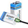 thumbnail image 1 of AIR-2PCS 1300mAh 9V Rechargeable Batteries, 9V Rechargeable USB Lithium Long Lasting Battery, with 2 in 1 Charging Cable, for Smoke Detectors, Alarms, Keypad, Microphone, 1 of 4