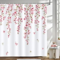 Pink Cherry Blossom Shower Curtain Japanese Sakura Floral Spring Decorative Bath Curtain 72 x 72 Inch Polyester Fabric Waterproof Bathroom Curtain with 12 Hooks
