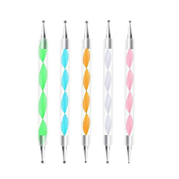 5 piezas de bolígrafo de puntos de 2 vías, kit de manicura con punta de arte de uñas, bolígrafo de uñas, 5 piezas de bolígrafo de uñas disponibles con extremo de bola de metal para estudio,