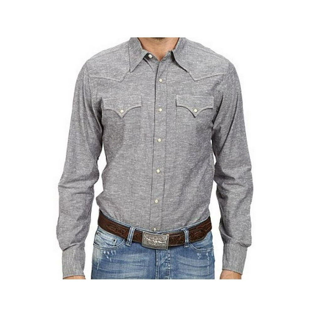 Stetson - Stetson Western Shirt Mens L/S Chambray Gray 11-001-0465-0490 ...