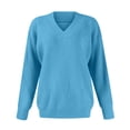 thumbnail image 4 of Womens Long Sleeve V Neck Sweaters 2025 Fall Casual Classic Soft Loose Fit Basic Pullover Jumper Top Winter Old Money Clothes Sky Blue XL, 4 of 6