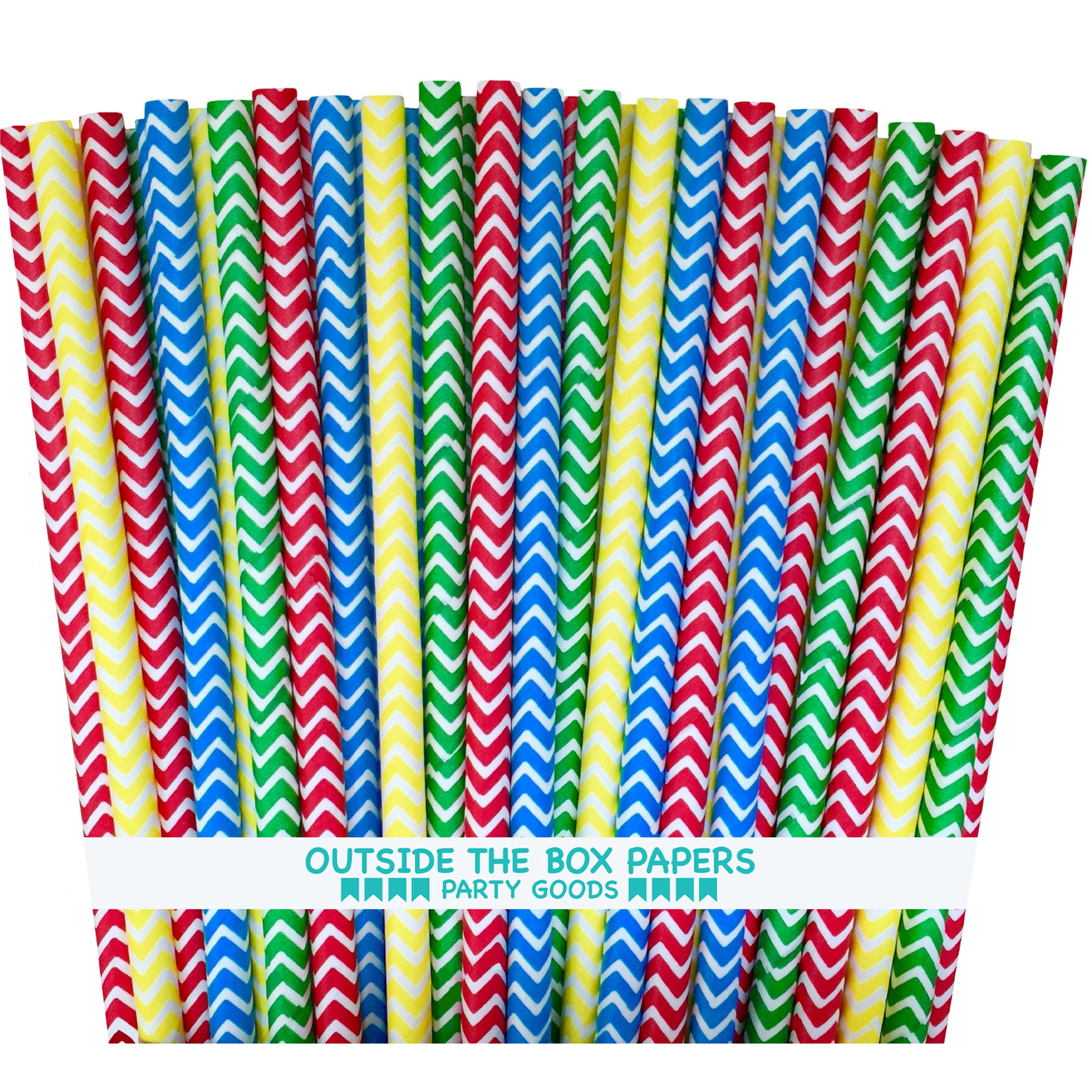 White Yellow Stripes Paper Drinking Straws for Confetti Happiness 100 Pack