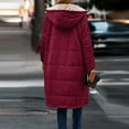 thumbnail image 5 of Dwralegc Long Winter Coats for Women Warm Sherpa Long Jacket Reversible Fleece Overcoats Shearling Fleece Jackets Outerwear Puffer with Hood Thick Coats Wine L, 5 of 9