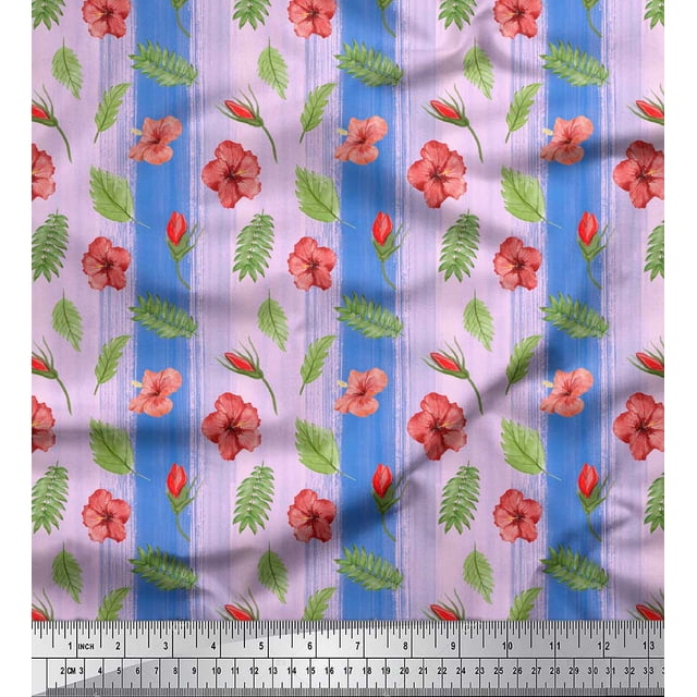 Soimoi Bleu Poly Georgette Tissu Feuilles & Imprimé Floral 1 Yard 52 Inch Wide