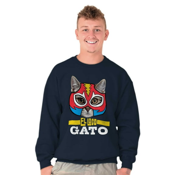 El Loco Gato Mexican Wrestler Cat Unisex Plus Size Sweatshirt Brisco Brands 2X