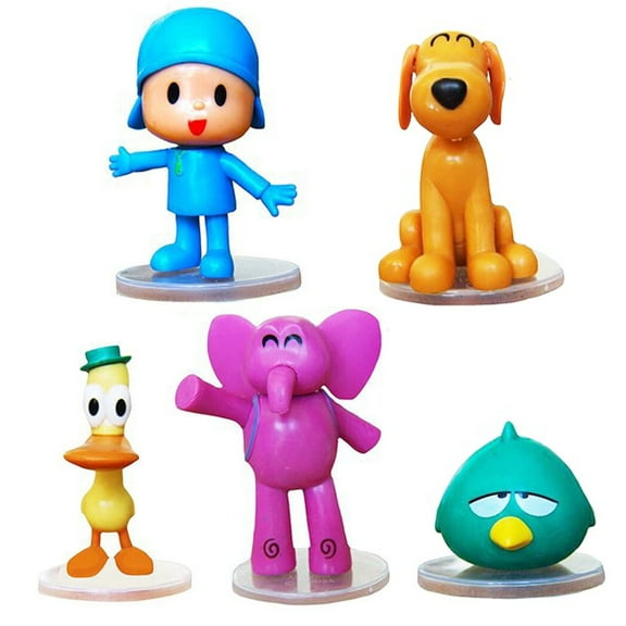 5pcs Set Pocoyo Action Figures, Including Pocoyo, Elly, Pato, Loula, and Sleepy Bird, Each figure is about 3"