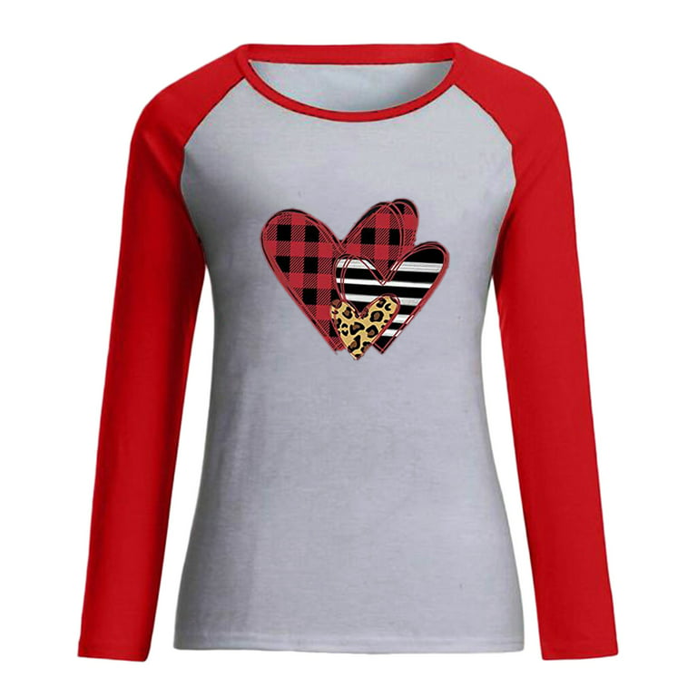 Stormdoing Mortilo Prime Same Day Delivery Items Women Casual Raglan Long  Sleeve Valentine Printing Shirt Pullover Tops Blouse 