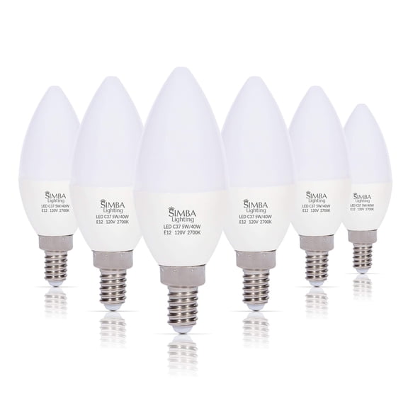 Simba Lighting LED Candelabra B11 C37 5W 40W Replacement Light Bulbs 120V E12 2700K Warm White 6-Pack
