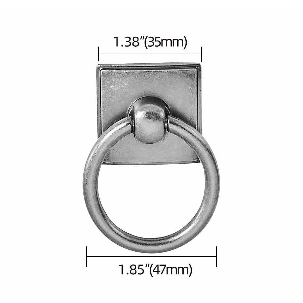 2-Pack 1.9 Inch Ring Cabinet Knobs - Vintage Antique Brass Backplate for Drawer knobs for Dresser, Kitchen Cabinets - Durable Zinc Alloy Hardware.