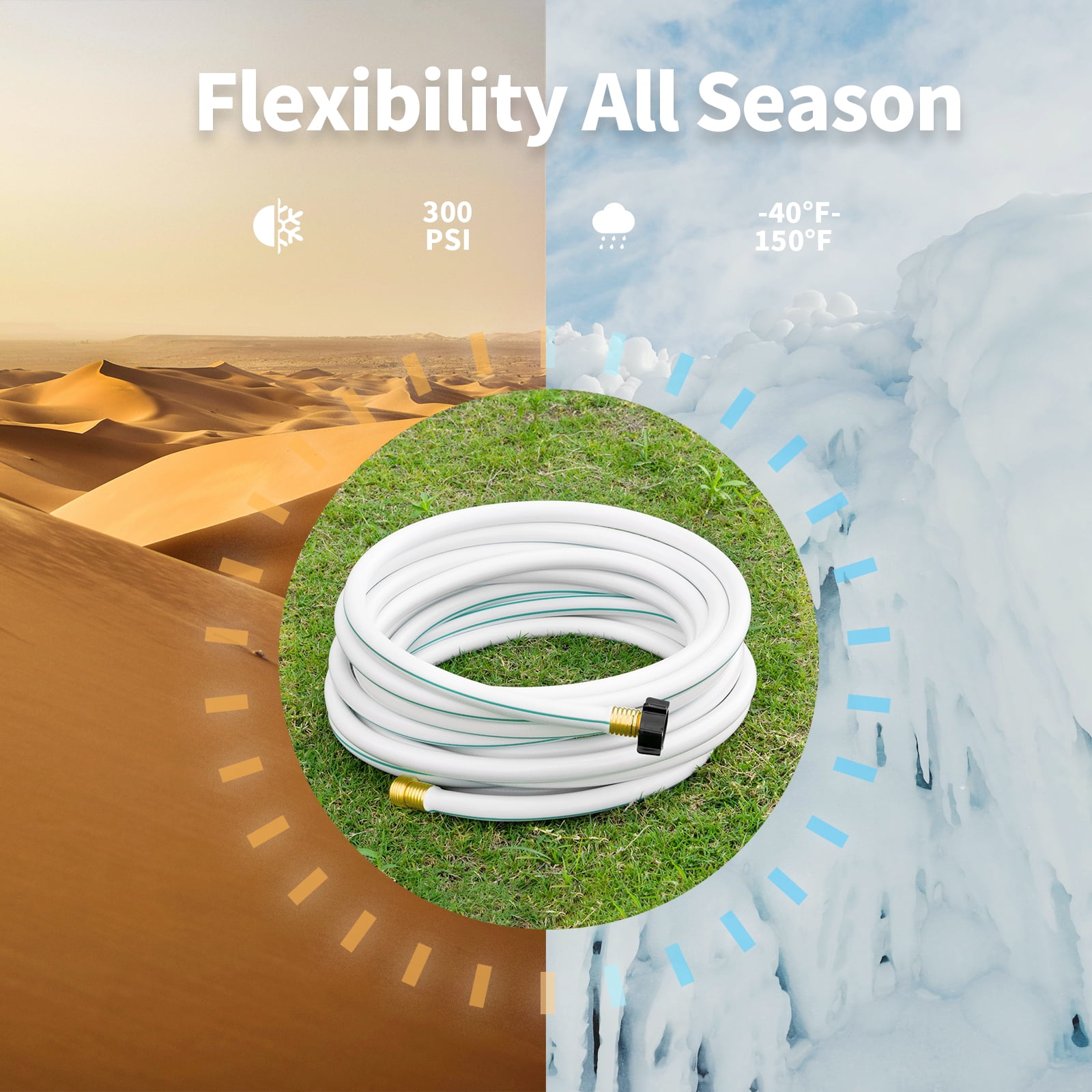 Garden Hose 100ft x 1/2", Lightweight Water Hose, No-Kink, Leak Free, Flexible Hose for Lawns, Male to Female 3/4" GHT Fittings(White)