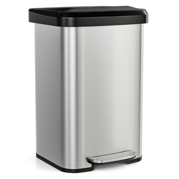 YYAo Trash and Recycling Bin, Kitchen Garbage Can Rubbish Bin,13.2 Gallon Step Trash Can with Soft Close Lid and Deodorizer Compartment-Silver