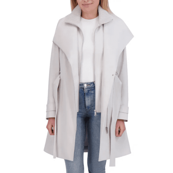 Halston Women's Belted Trench Coat Gray XL