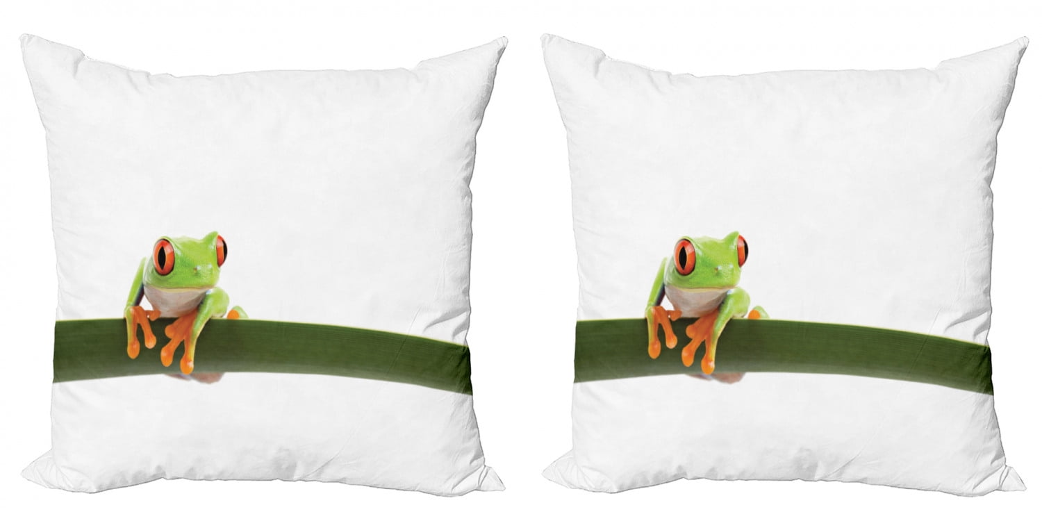Animal Throw Pillow Cushion Cover Pack Of 2 Red Eyed Tree Frog Perches On A Long Slim Leaf Tropic Rainforest Animal Wild Life Zippered Double Side Digital Print 4 Sizes Green White By