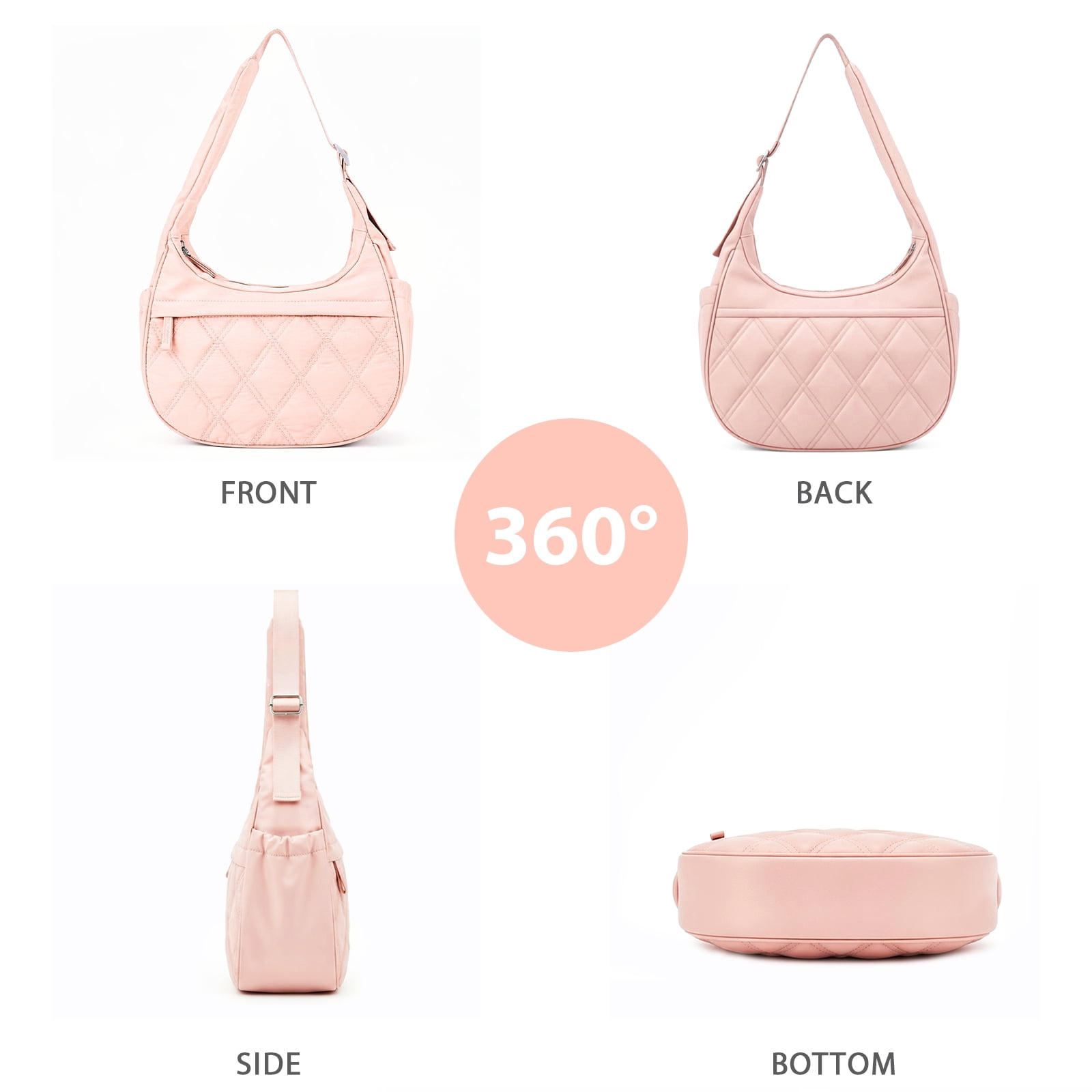 DEFAHN Puffy Quilted Tote Bag for Women, Soft Nylon Crossbody Bag with Zipper Pockets, Large Lightweight Carryall Hobo Handbag for Work Travel School, Gift Idea