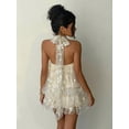 thumbnail image 2 of Apricot Floral Embroidered Halter Neck Tiered Chiffon Mini Dress For Women, 2 of 8