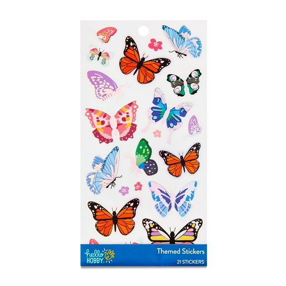 Hello Hobby Multicolor Butterfly Themed Stickers, 21 Count