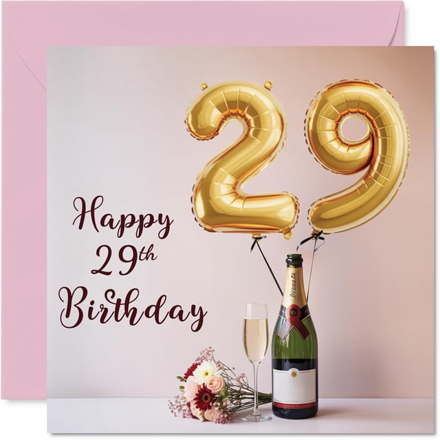 Tarjeta de felicitación Stuff4 para 29.º cumpleaños con globos y botella