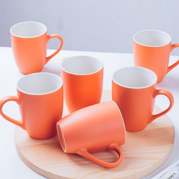 12oz Ceramic Coffee Mugs Set of 6, Orange Matte Porcelain Cups for Latte, Tea, Cocoa & Cappuccino, Dishwasher Safe for Home & Restaurant Use