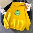 thumbnail image 1 of Fartey Cute Frog Print Hoodies for Women Fall Oversized Long Sleeve Patchwork Sweatshirts with Pockets Fashion Drawstring Hooded Pullovers Tops,Yellow,M, 1 of 3