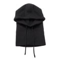thumbnail image 4 of XIAOCHA Warm Balaclava for Women，Drawstring Rib‑Knit Fall‑Winter Outdoor Hoodhat,Black, 4 of 5