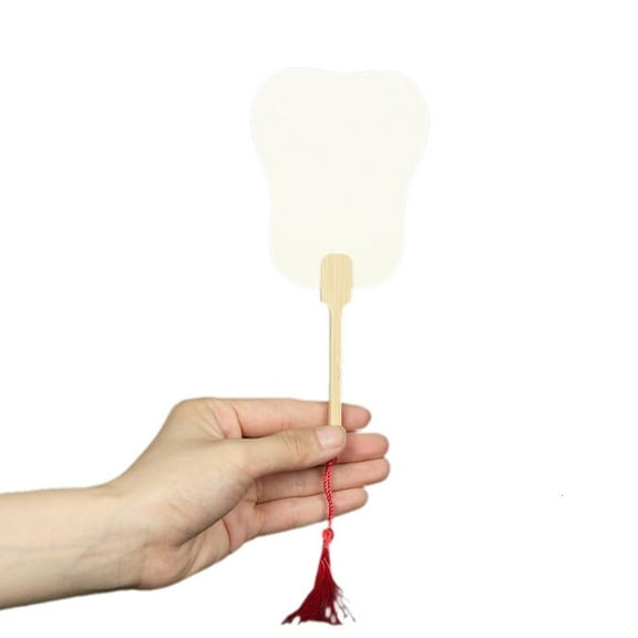 YIEMEEN White Round Fan with Tassels DIYs Blank Fan Wood Handle Chinese Rice Paper Fan Handheld Fan Party Supplies Gift