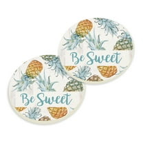 Be Sweet Pineapples White 2.75 x 2.75 Absorbent Ceramic Car Coasters Pack of 2