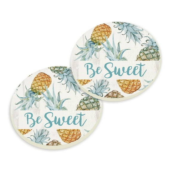 Be Sweet Pineapples White 2.75 x 2.75 Absorbent Ceramic Car Coasters Pack of 2