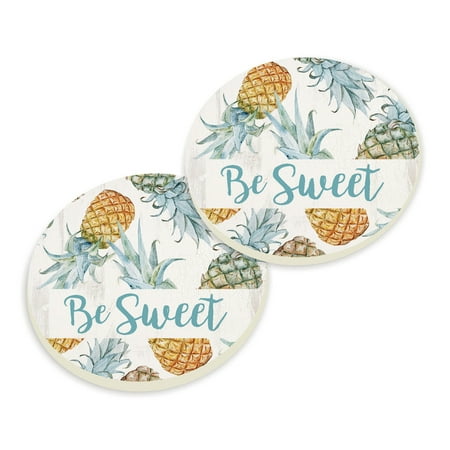 

Be Sweet Pineapples White 2.75 x 2.75 Absorbent Ceramic Car Coasters Pack of 2