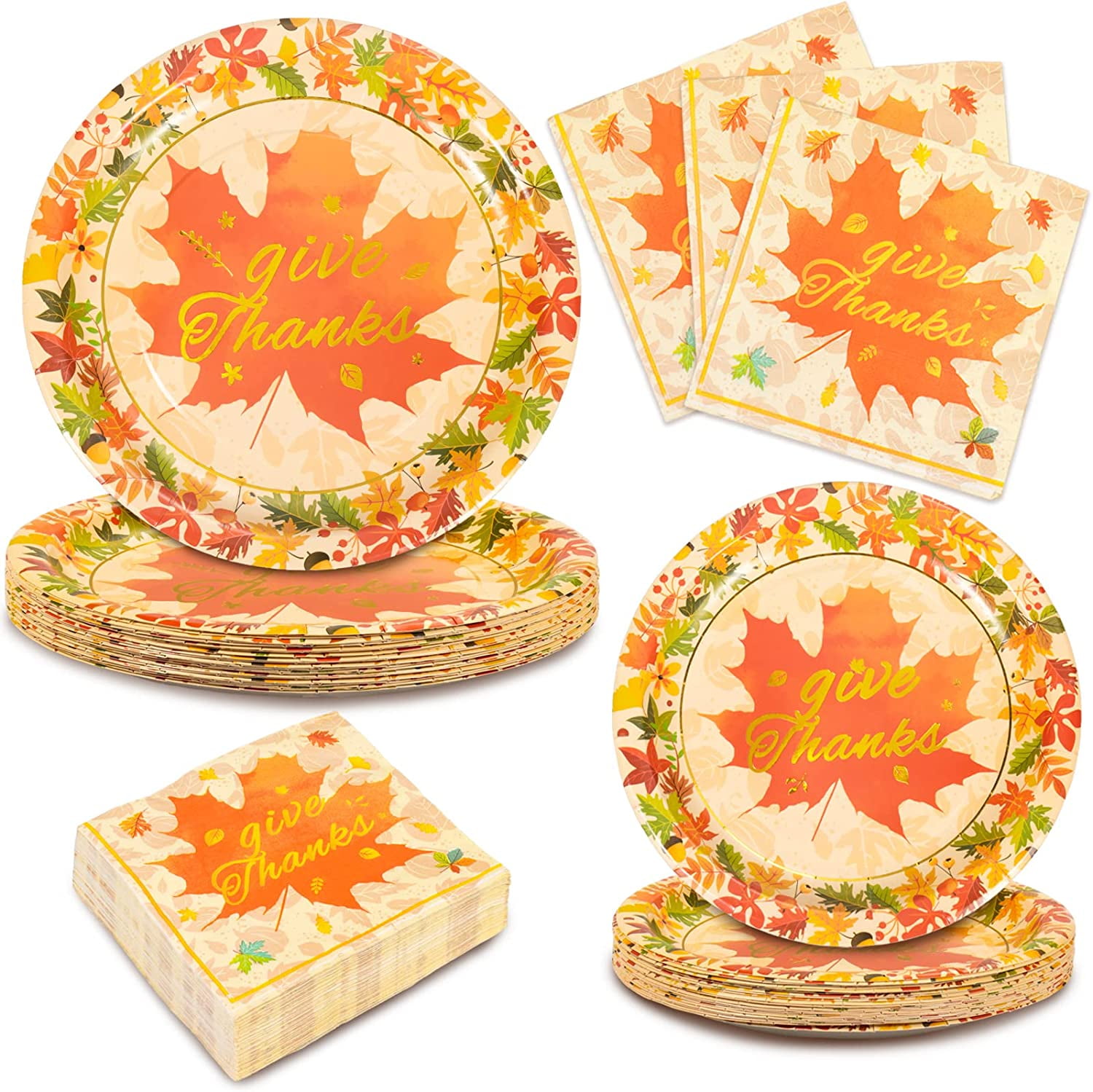 96Pcs Thanksgiving Paper Plates and Napkins Disposable Dinnerware Set