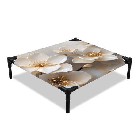Magnolia Flower Elevated Dog Bed Retro Flowers Cooling Breathable Outdoor Raised Dog Cot Bed with Metal Frame Non-Slip Feet for Small Dog 20x20in