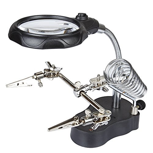 LED Helping Hand Clamp Magnifying Glass Soldering Iron Stand Lens Magnifier Tool 