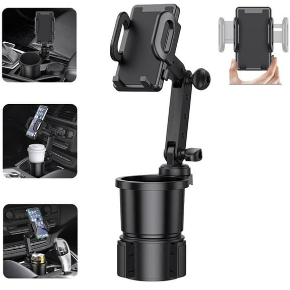 Cup Phone Holder for Car, 2 in 1 Car Cup Holder Expander with Phone Mount,360 Degree Rotation Long Arm Cell Phone Holder for Car Compatible with All