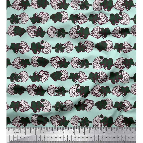 Soimoi Green Heavy Satin Fabric White Flower Bouquet Stripe Fabric Prints By Yard 56 Inch Wide