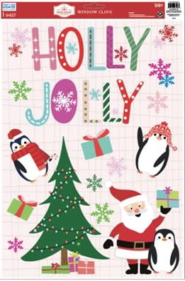 Holiday Time 1 Sheet Christmas Window Clings, Holly Jolly