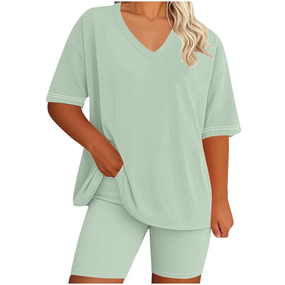 Womens Pajamas Two Piece Plus Size Lounge Sets Short Sleeve Oversized Tshirt Slim Shorts Sleepwear Pjs Weekend Silver, 3XL