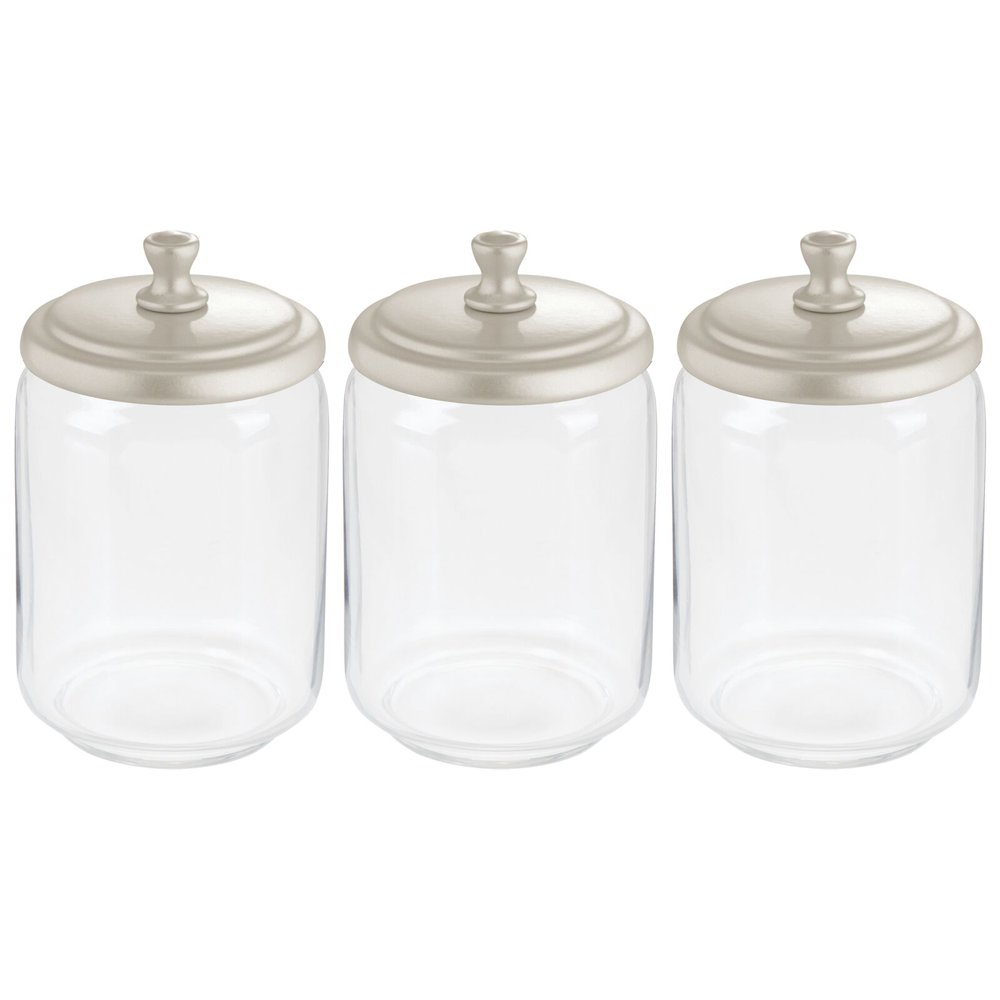 mDesign Glass Storage Apothecary Jar for Bathroom Vanity, 3 Pack