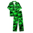 thumbnail image 6 of Halloween Pajamas Women Full Theme Printed Silk Satin 2 Pc Short Sleeve Button Down Lapel Pocket Shirts Loose Straight Casual Pants Comfy Nightwear Fall Winter Loungewear Sets Woman Green XL, 6 of 7