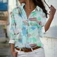 thumbnail image 2 of Camisetas de Mujer Casual, Manga Larga Impresa Solapa Botón Arriba Blusa, Ajuste Regular Poliéster Superior, 2 of 5