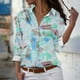 thumbnail image 2 of Camisetas de Mujer Casual, Manga Larga Impresa Solapa Botón Arriba Blusa, Ajuste Regular Poliéster Superior, 2 of 5