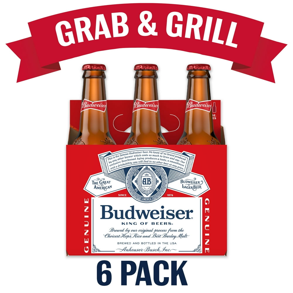 Budweiser Beer, 6 Pack Beer, 12 FL OZ Bottles