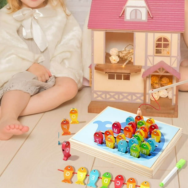 Caja de juguetes de bloques de construcción multifuncional 9 en 1 para niños: rompecabezas interactivo educativo con emparejamiento de letras, números, pesca y pintura.