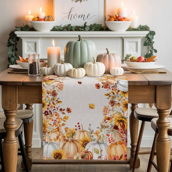 Orange Fall Table Runner, Autumn Thanksgiving Kitchen Dining Table Decoration for Home Party Decor 13x72 Inches