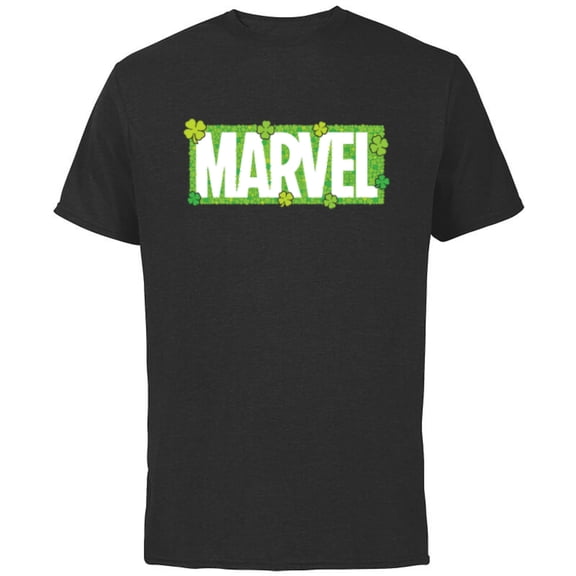 Marvel Logo Four-Leaf Clovers Green St Patrick’s Day - Short Sleeve Cotton T-Shirt for Adults - Customized-Black