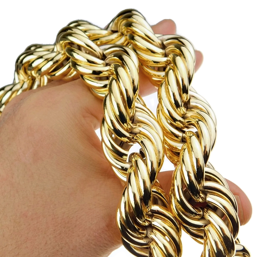 Mens 14k Gold Plated Rope 36" Inch x 25MM Wide Hip Hop Chain Huge Hollow Dookie 1980's Rapper Necklace