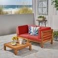 thumbnail image 6 of GDF Studio Cascada Outdoor Acacia Wood Loveseat and Table Set with Cushions, Teak and Red, 6 of 13