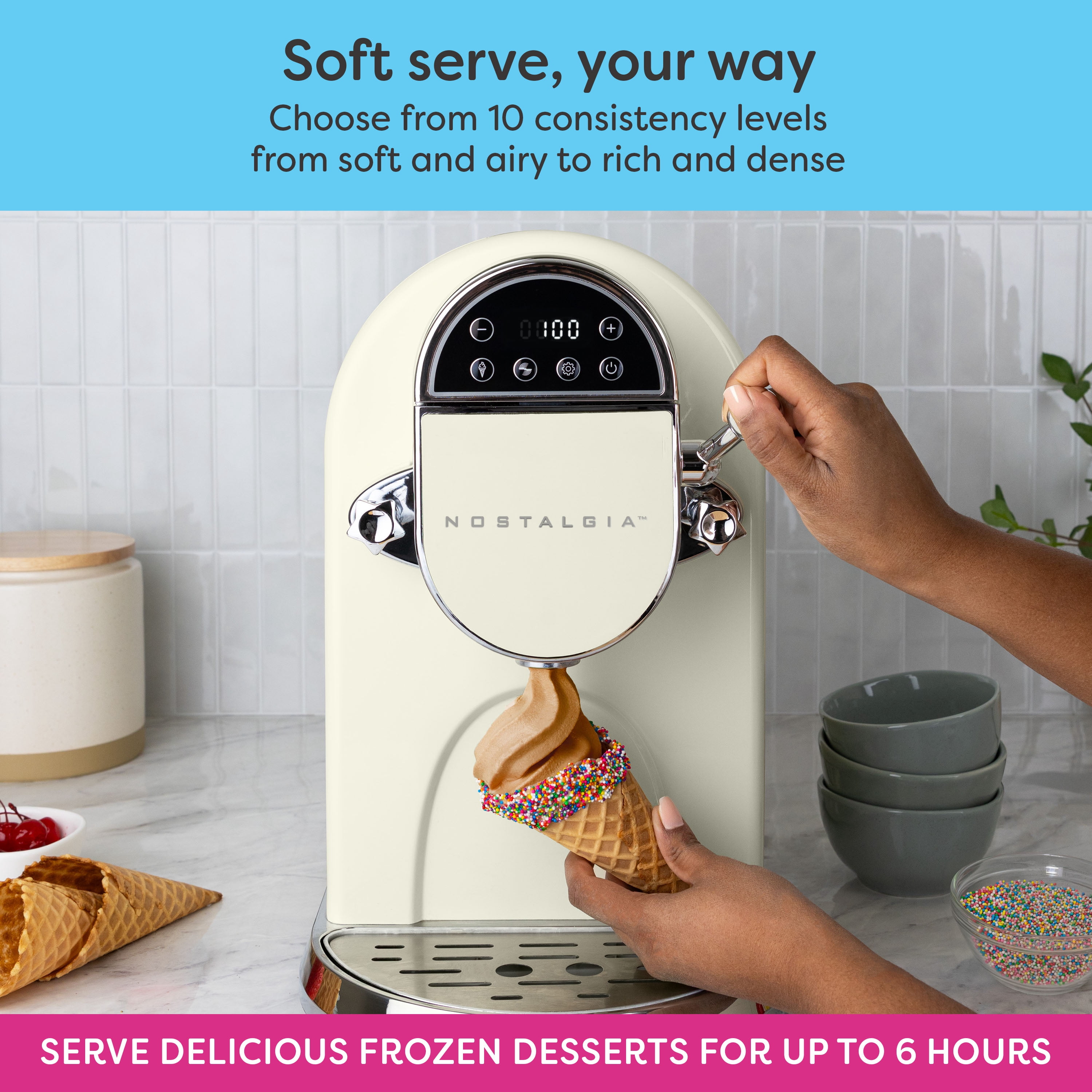 Nostalgia Professional 1.25 Qt Soft Serve Ice Cream Machine, Cream